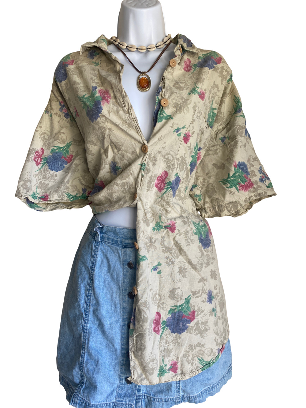 VTG Jacque & Koko Plus 24 Boho Floral Earthy Button Up Resort Blouse Cottagecore